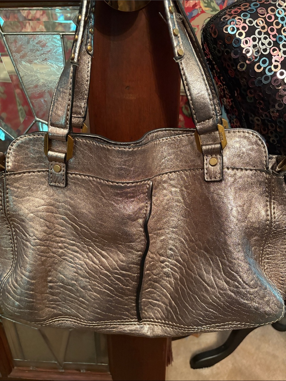 Botkier Metallic Silver Stud-Accent Women's Tote Bag - Picture 2 of 8